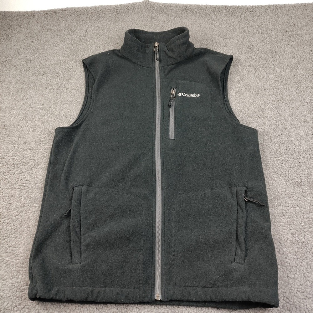 Columbia Vest Men Medium Full Zip Fleece Black Pockets Gorpcore EUC